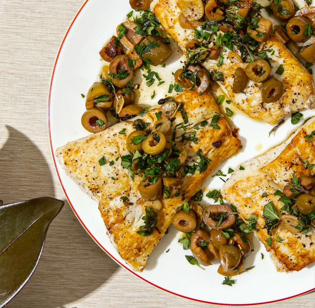 Halibut with Olives & Oregano